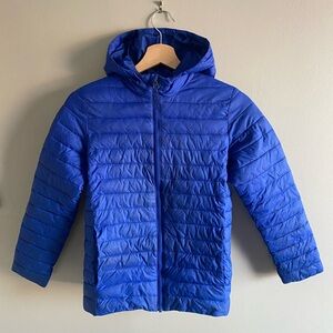 Lands End Winter Coat Girls L 10-12 Blue Quilted Hooded Parka Lightweight Warm